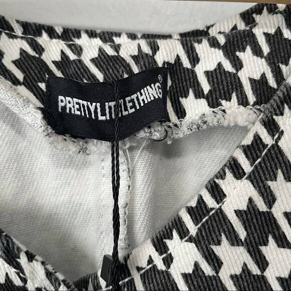 PrettyLittleThing micro chrome houndstooth check denim mini dress NWT size US 4 - Picture 9 of 14
